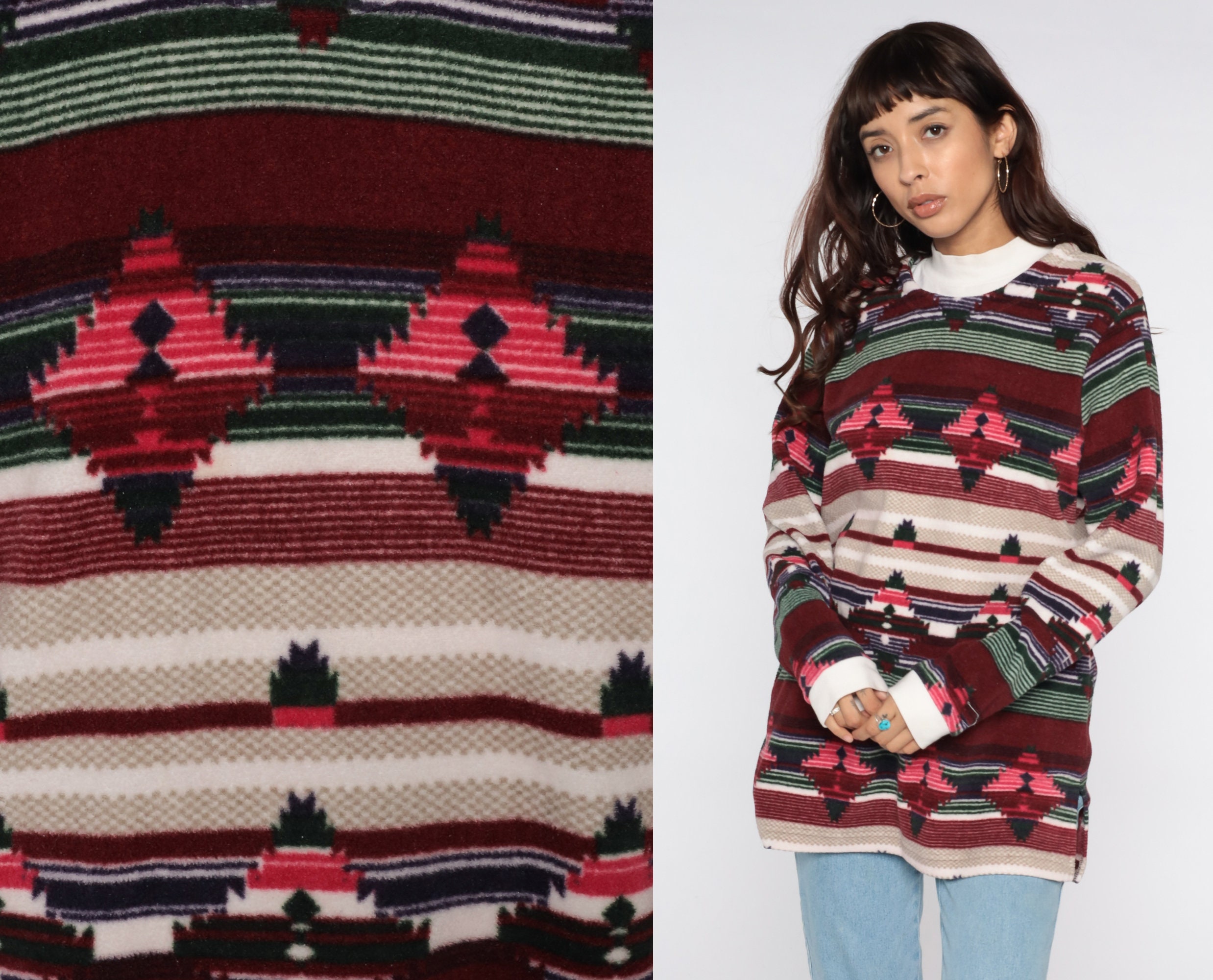 Southwestern Fleece Shirt Mock Neck 