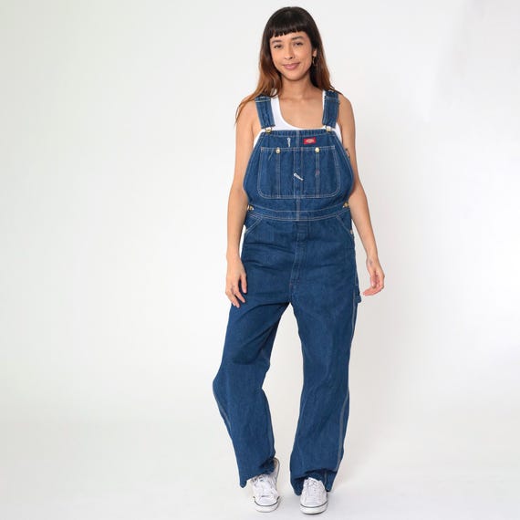 Dickies Bib Overalls Y2K Dark Wash Blue Utility Hammer Loop Denim Overall Pants Dungarees Workwear Jean Carpenter Vintage 00s Small 32x34