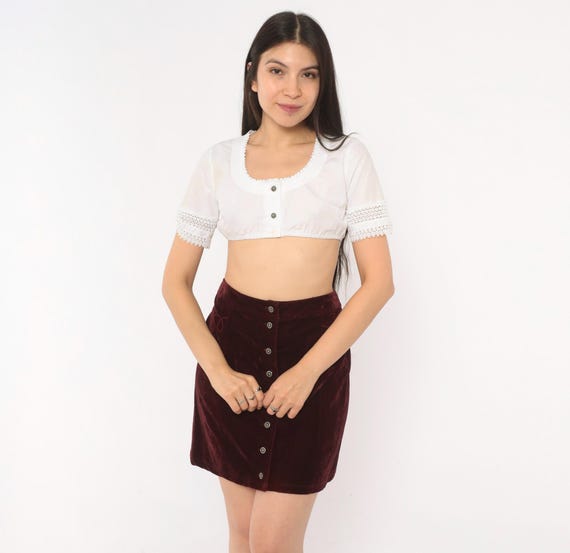 90s Burgundy Western Velvet Mini Skirt Button Front Wine Embroidered Silver Snap Closure Short Dark Cottagecore Fall Winter Vintage Small S