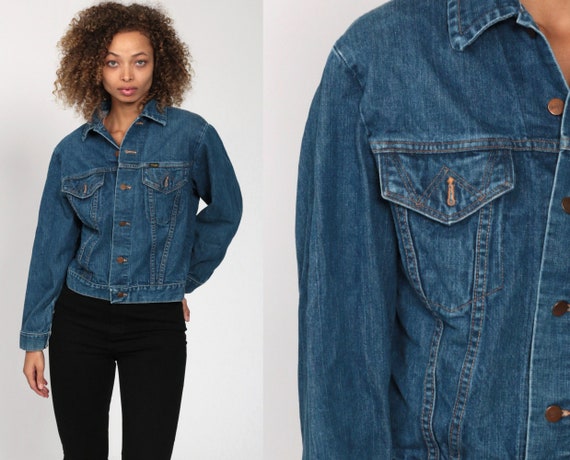 Wrangler Jean Jacket Denim Jacket 80s Blue Biker Truc… - Gem