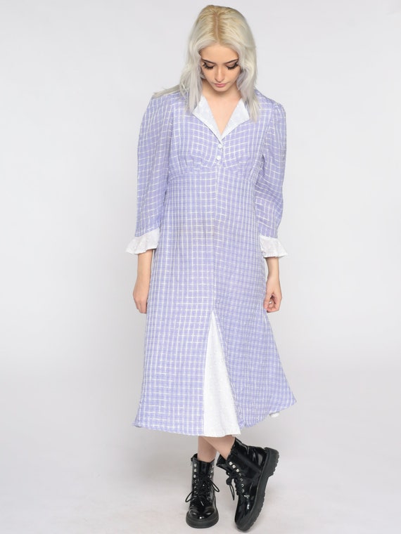 Purple Checkered Dress Puff Sleeve Cottagecore Dr… - image 3