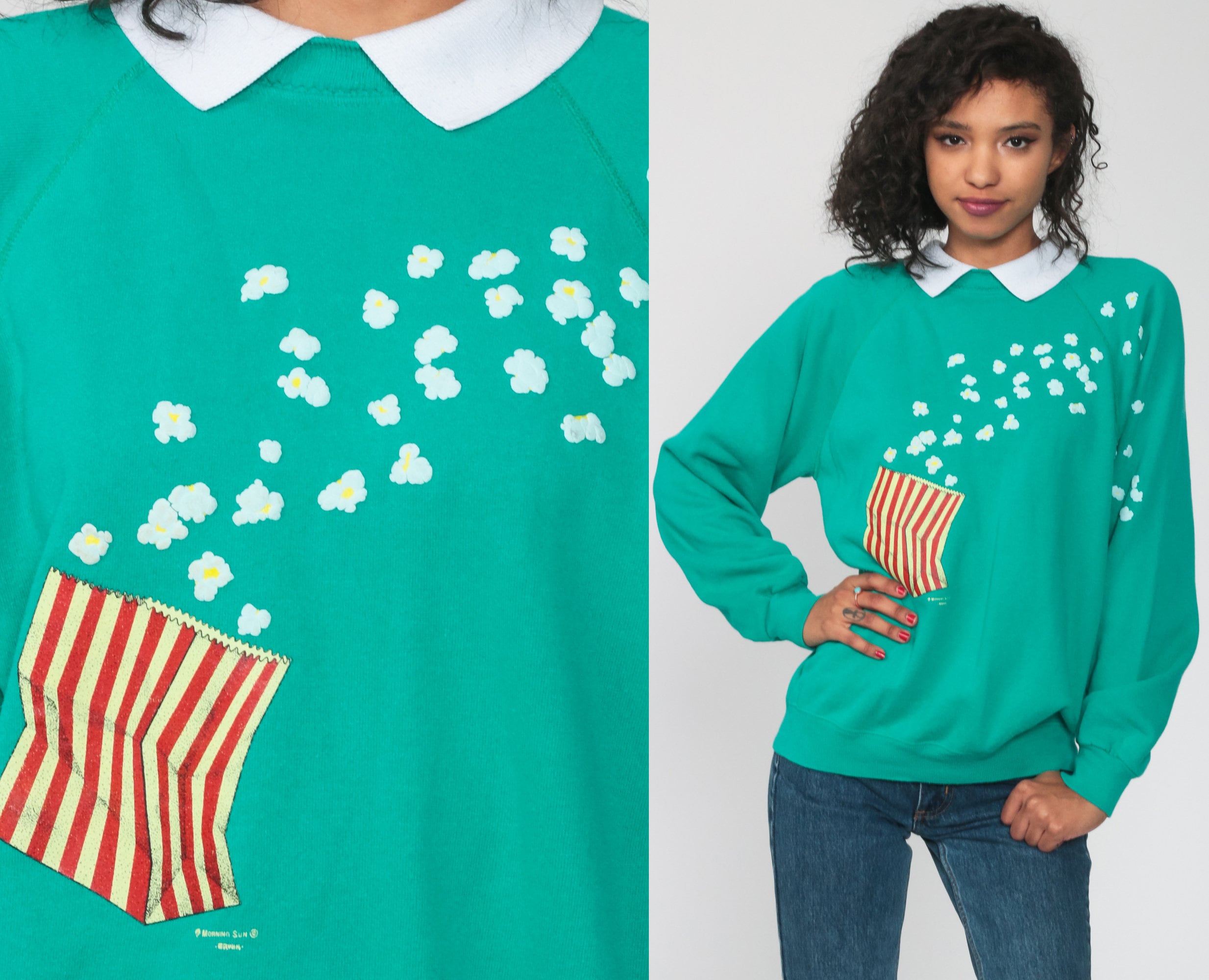 Collared Popcorn Sweatshirt Hanes Shirt 80s Grandma Sweatshirt