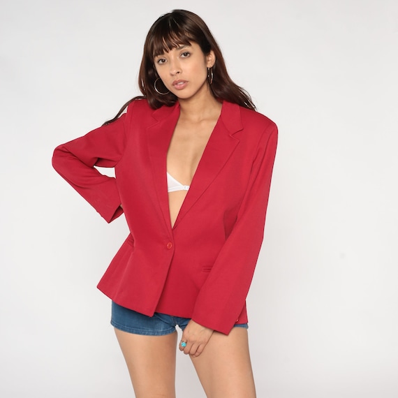 Red Blazer Jacket 80s Button Up Jacket Retro Busi… - image 2