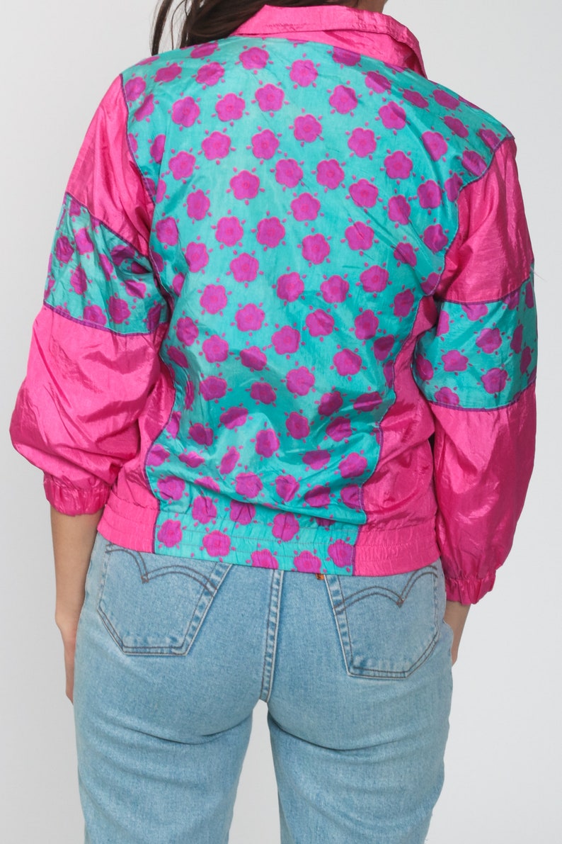 Floral Windbreaker Jacket Pink Blue 90s Windbreaker Baroque Etsy