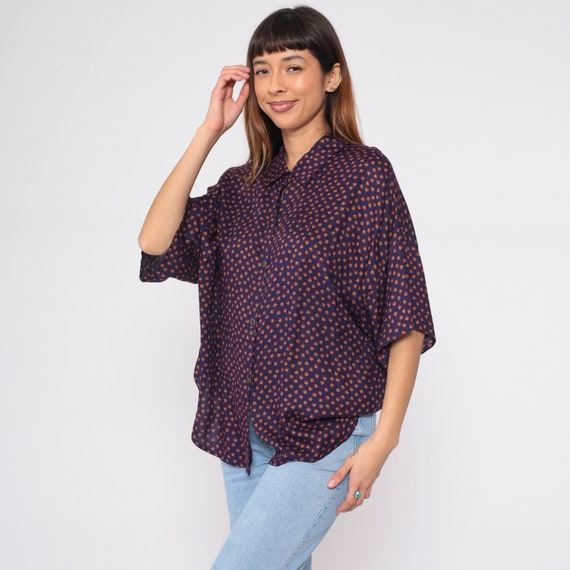 Purple Floral Blouse 90s Button up Shirt Ditsy Fl… - image 3