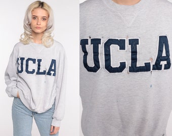 UCLA Sweatshirt 90s Distressed University Shirt Grey Ripped Graphic LOS ANGELES California College Sweater 1990s Vintage Russell Large