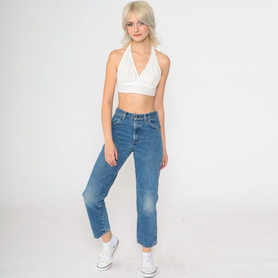 Vintage Straight Leg Jeans 90s Faded Blue Jeans High Rise Waist Retro Denim Ankle Pants 1990s Youth 14 xs