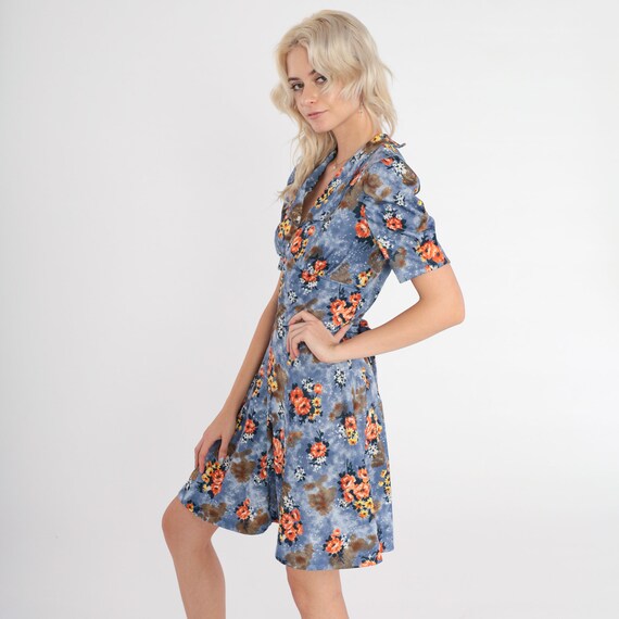 Floral Babydoll Dress 70s Mini Dress Puff Sleeve … - image 4