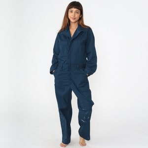 Navy Jumpsuit 90s Paint Splatter Coveralls Long Sleeve Blue Boilersuit Workwear Boiler Suit Work Wear Vintage 1990s Men&#39;s 40 R Medium