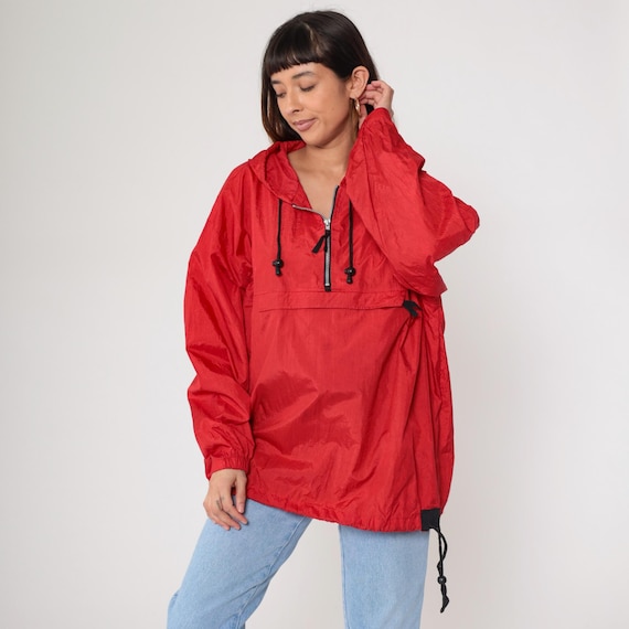 Marlboro Red Windbreaker 90s Half Zip Pullover Jacket Hooded Packable Rain Coat Outdoor Adventure Gear Cigarette Memorabilia Large L