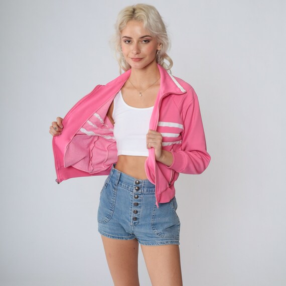 Hot Pink Track Jacket 80s Striped Zip Up Sweatshi… - image 5