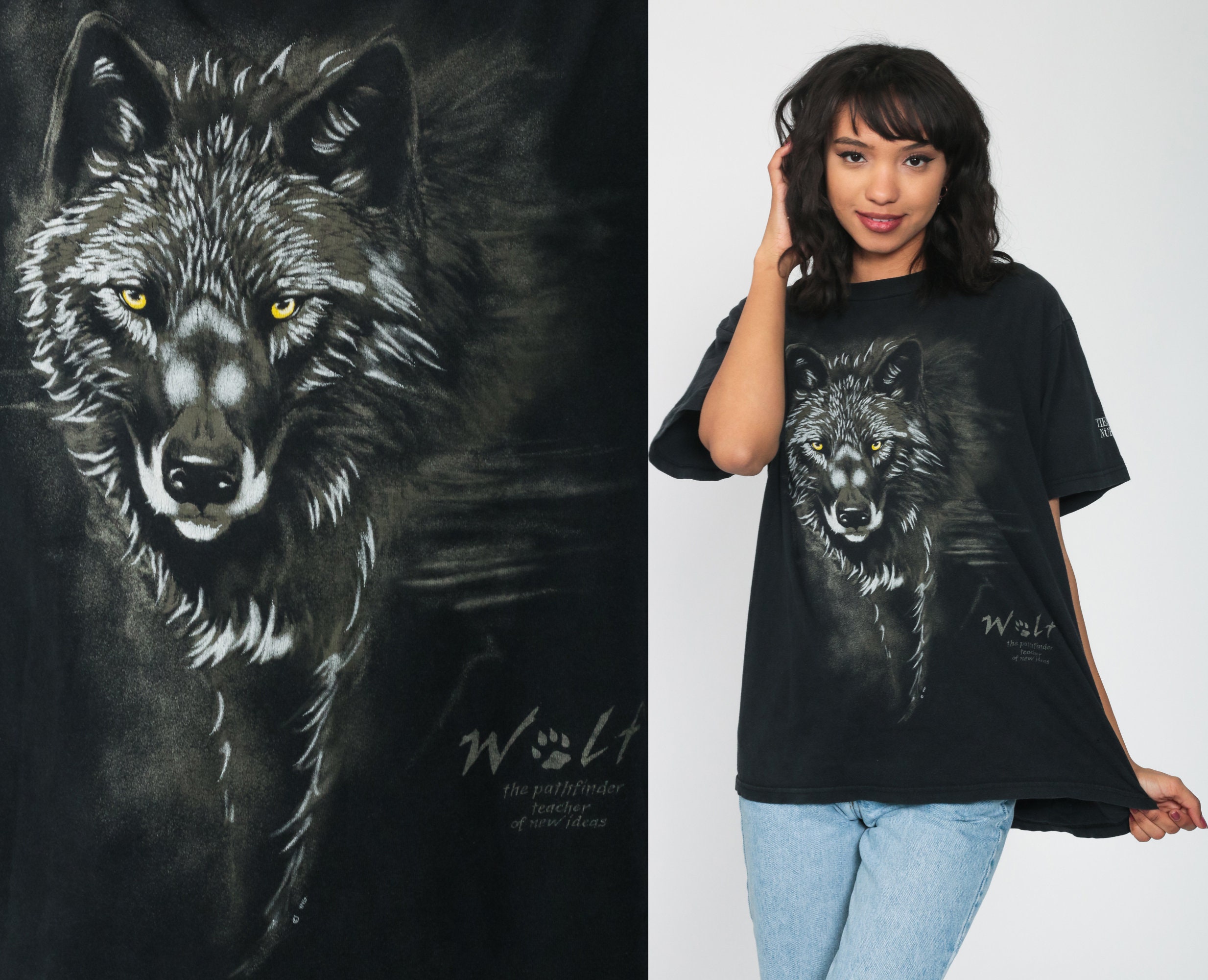 90s WOLF Shirt Animal T Shirt 90s Graphic Tshirt Wildlife Black ...