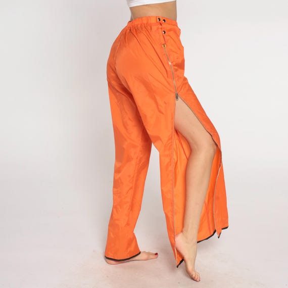 70s Breakaway Pants Orange Full Zip Side Elastic Waist Snap Button Windbreaker Vintage Athletic Track Tearaway Warm Up Unisex Large