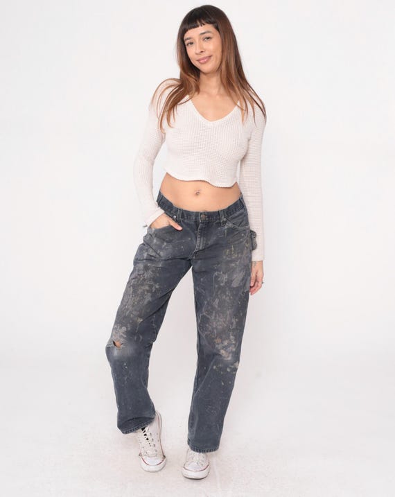 Dickies Work Pants Y2K Distressed Paint Splattered Stained Cotton Carpenter Jeans Baggy Workwear Streetwear Grunge Vintage Utility Size 32