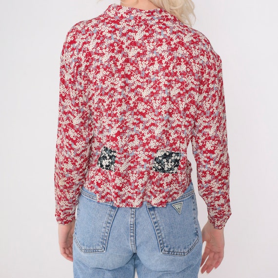 Red Floral Blouse 90s Cherry Blossom Asian Inspir… - image 8