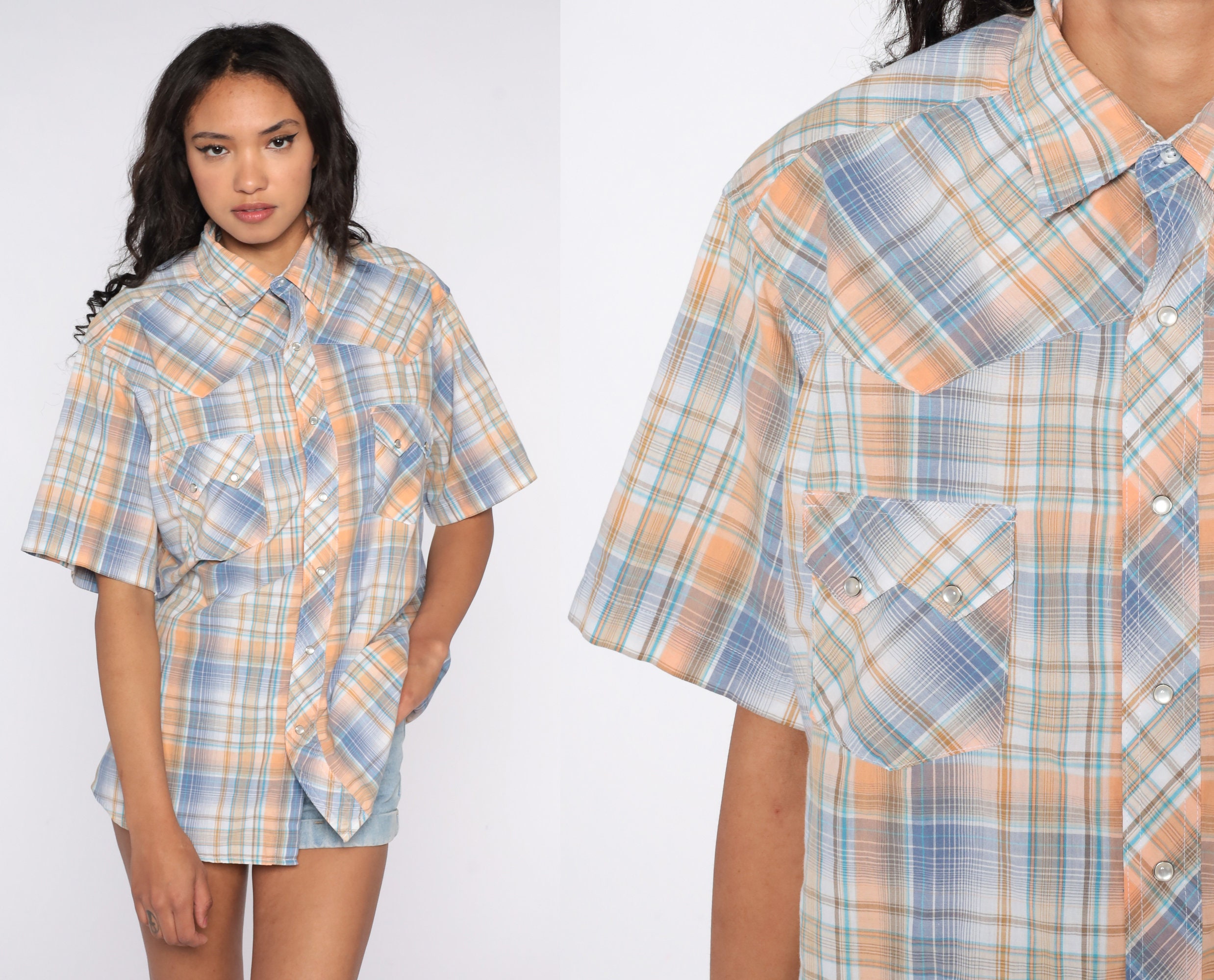 Wrangler Shirt 80s WESTERN Shirt Blue 