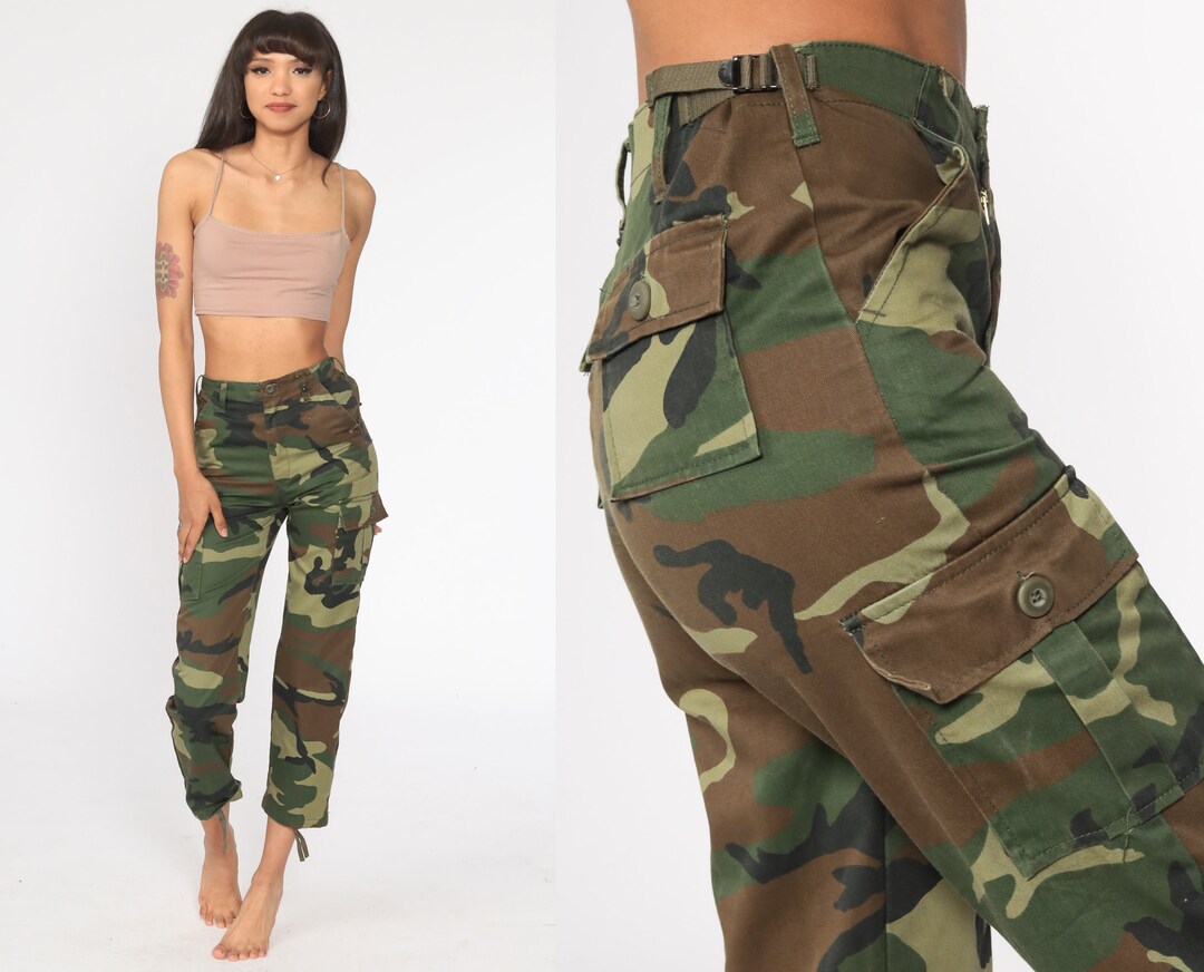 Army Camo Pants Xs CARGO Pants 80s Military High Waisted Combat Olive ...