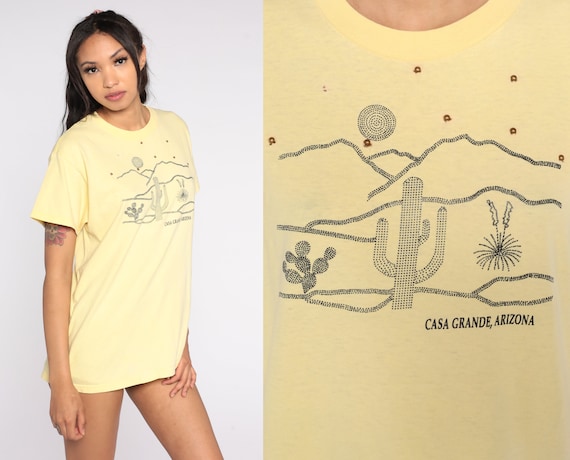 Casa Grande T Shirt Y2K Arizona Shirt Yellow Desert Graphic Tee Saguaro Cactus Retro Tourist American Southwest T-Shirt Vintage 00s Medium M