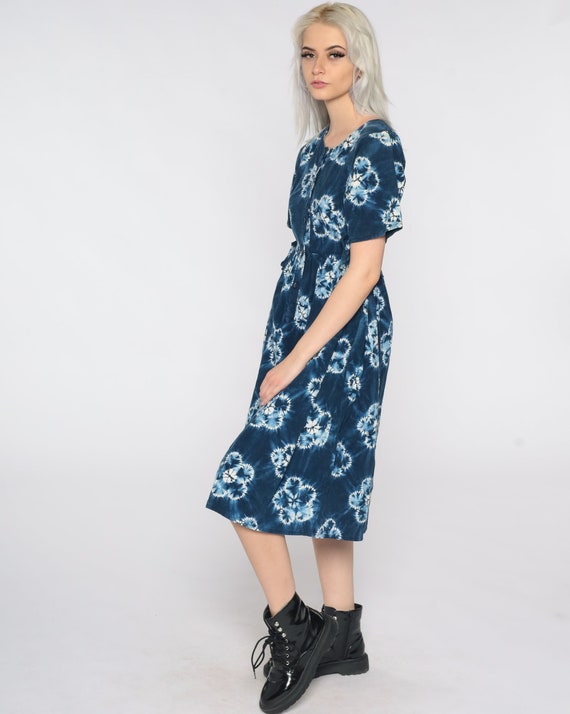 Tie Dye Dress 90s Grunge Dress Blue Floral Hippie… - image 5