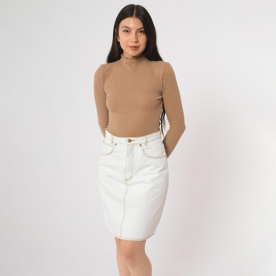 White Denim Skirt 90s Cotton Jeanjer Vintage Mini Grunge Preppy Academic Dark Academia Scholar Nerd Girl Student Librarian Small S 6
