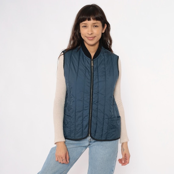Navy Quilted Vest 80s Vintage Zip Front Puffer Jacket Blue Gorpcore Outdoor Hiking Camping Athletic Preppy Sportswear Sears Winter Medium M