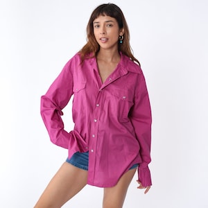 Pink Pearl Snap Shirt 90s Button Up Western Collared Cowboy Top Plain Rodeo Cowboy Vaquero Cowgirl Long Sleeve Vintage 1990s Extra Large xl