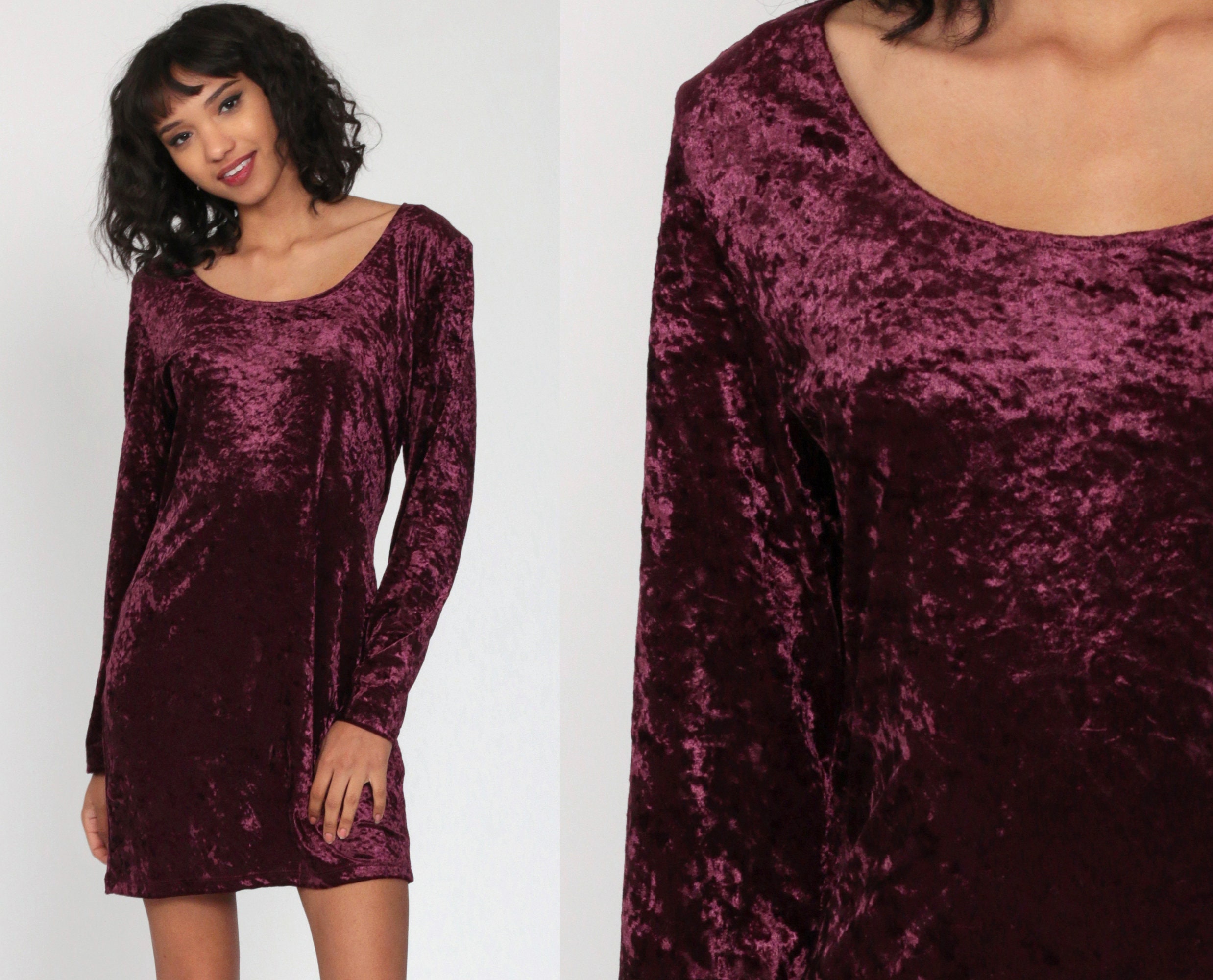 Velvet Mini Dress 90s Party Purple ...