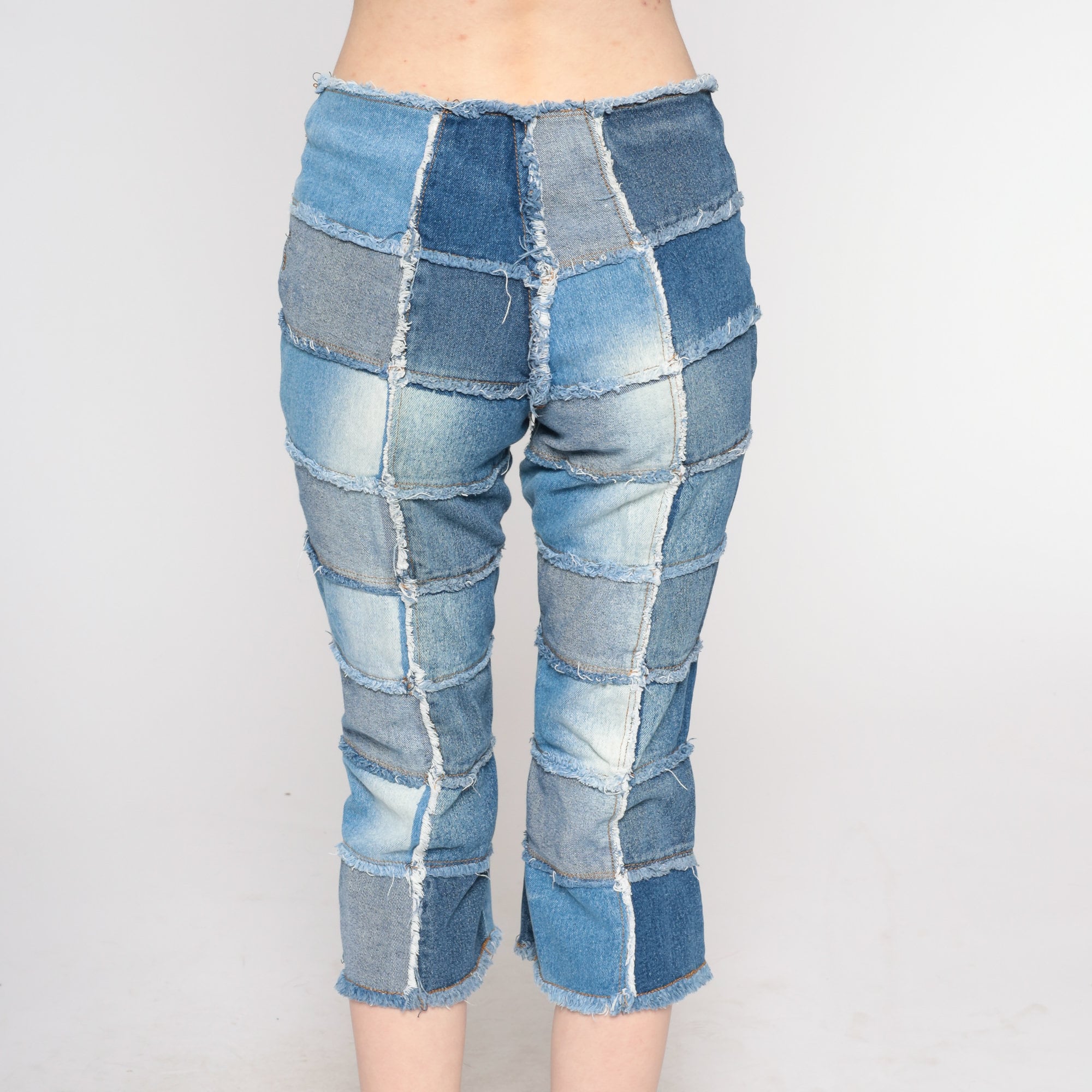 Y2K Patchwork Jeans Capri Jeans Cropped Low Rise Waist 00s 