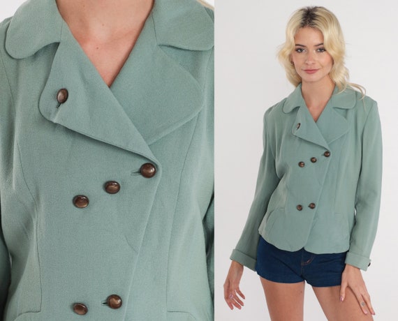 Sage Green Blazer 50s Wool Jacket Asymmetrical Do… - image 1