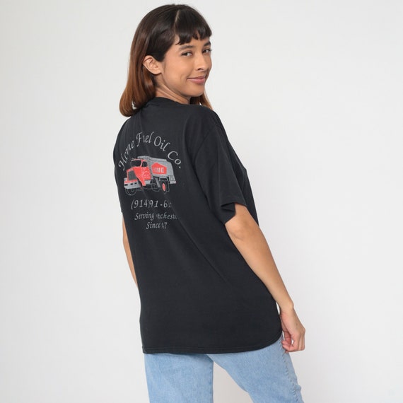 Home Fuel Oil Company Shirt 90s Trucker Shirt Graphic TShirt Vintage Westchester NY Heating Services Truck Graphic Tee Black Large L