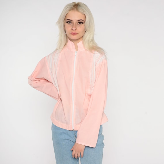 Baby Pink Windbreaker 80s Pastel Zip Up Jacket Pl… - image 4