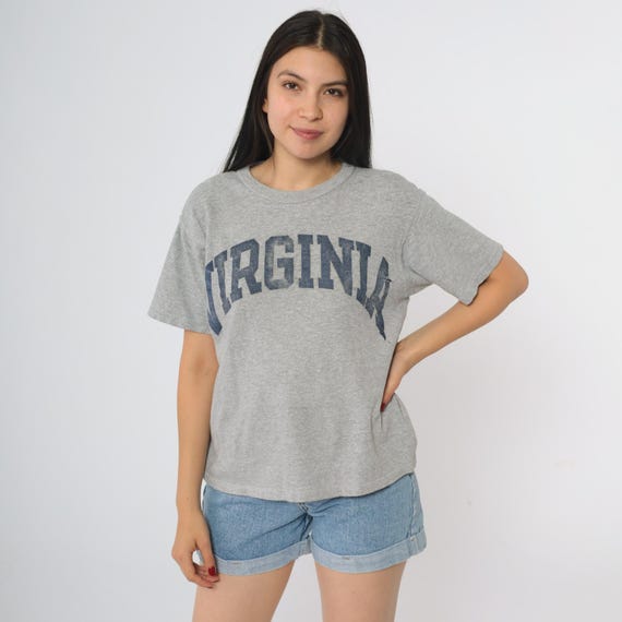 Virginia State Shirt 90s Heather Gray Navy Arch Text Vintage State Pride Souvenir Distressed Champion Cotton Medium