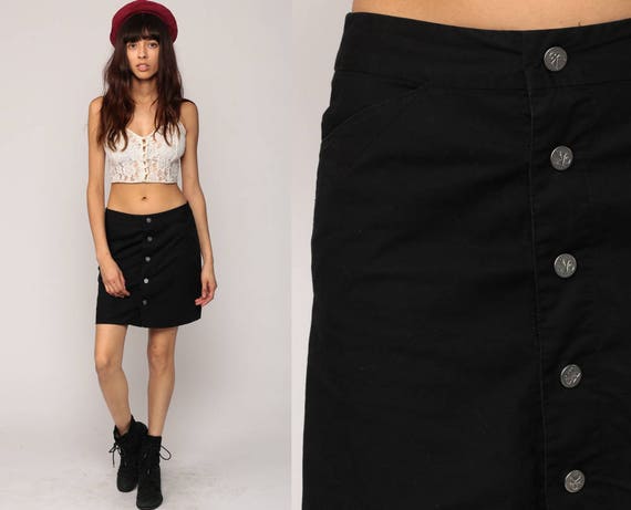 Black Mini Skirt CALVIN KLEIN Skirt Black Skirt 90s Button Up Skirt CK Grunge Boho Retro Vintage Button Down Small