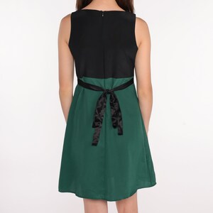 Y2K mini-jurk mouw zwart groen kleurblok jurk feest 00s hoge taille cocktail vintage mini-jurk klein S afbeelding 6