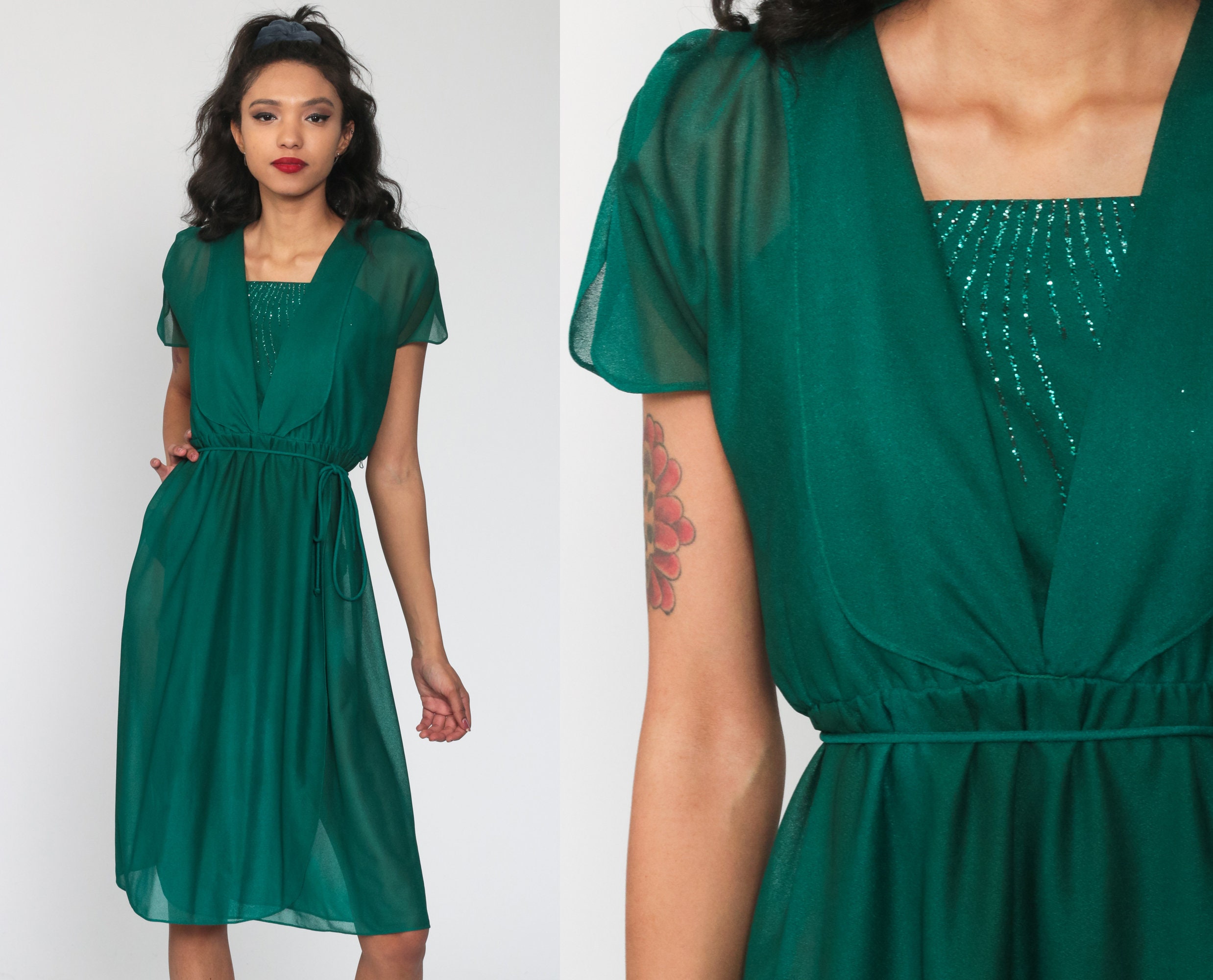 Green Disco Dress Sheer Midi 70s Wrap ...