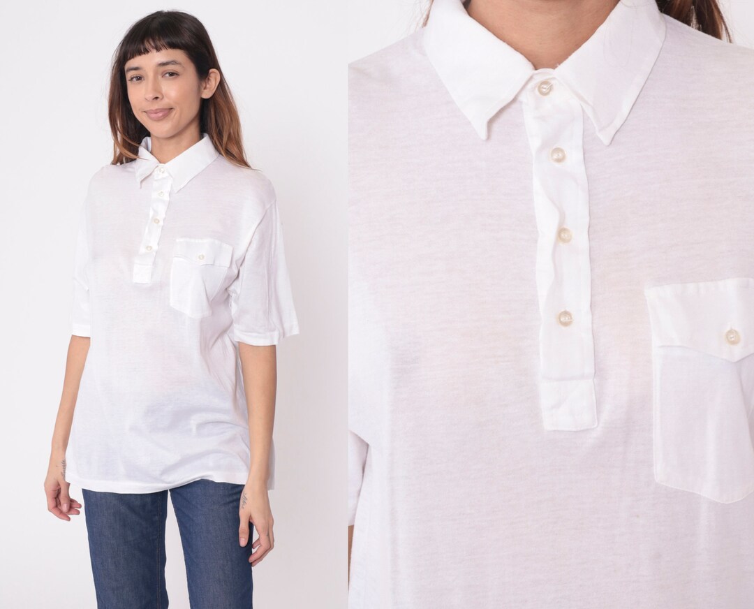 White Polo Shirt 70s 80s Semi-sheer Saks Fifth Avenue Button up Shirt ...