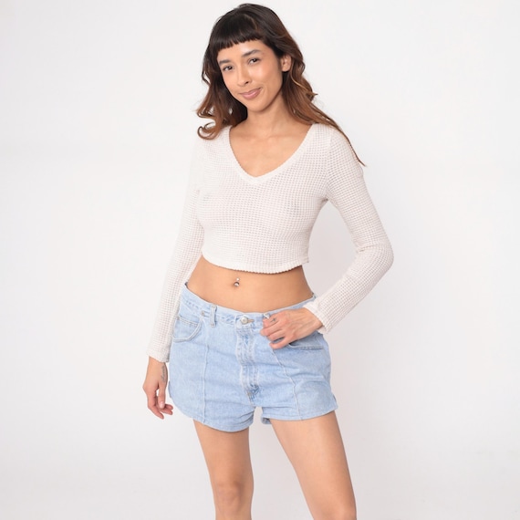 90s Wrangler Denim Shorts Light Wash High Rise Jean Shorts Rolled Cuffed Hem Cotton Vintage Mom Shorts Blue Casual Summer Jorts Size Large L