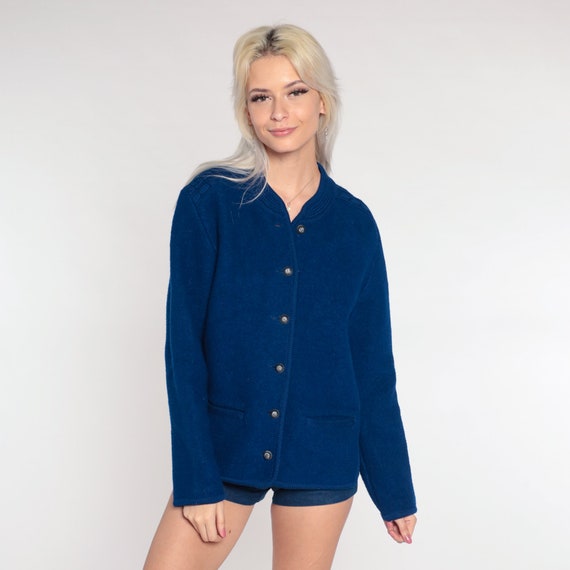 Blue Wool Cardigan Meister Knit Cardigan Sweater 80s Ski Sweater Austrian Button Up Jacket 1980s Cable Knit Winter Vintage Medium
