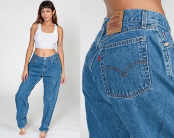 90s Levi Jeans Levis 560 Jeans Relaxed Mom Jeans High Waisted Rise Blue Denim Pants Tapered Straight Leg Vintage 1990s Large 12 32 Long