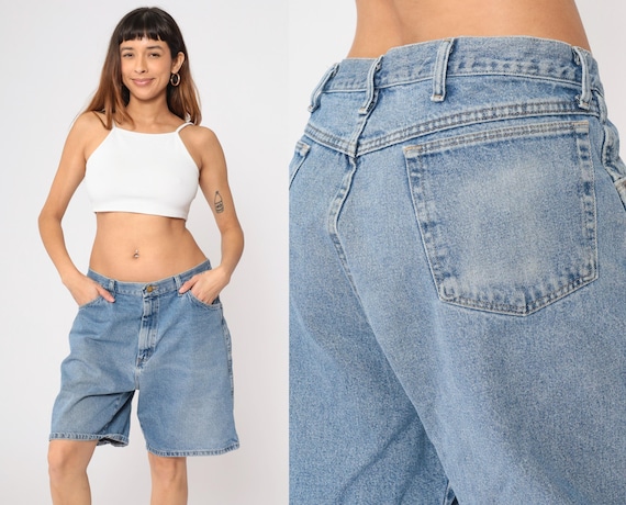 Wrangler Denim Shorts Y2K Workwear Skater Jean Shorts Bermuda High Waisted Shorts Relaxed Fit Retro Vintage 00s Men's Medium M 38