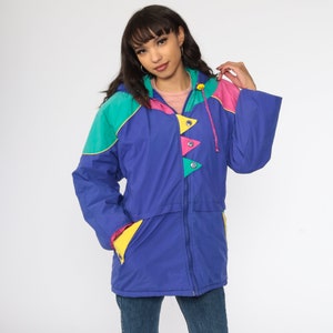 90s Ski Jacket Purple Puffy Jacket Neon Puffer Coat COLOR - Etsy