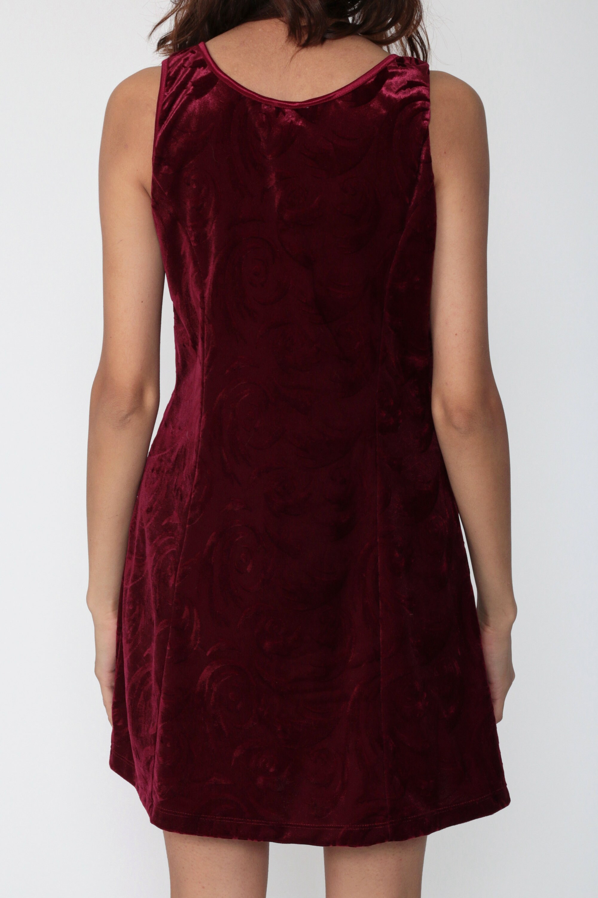 Velvet Mini Dress 90s Burgundy Dress Floral Party Sheath Cocktail 1990s ...