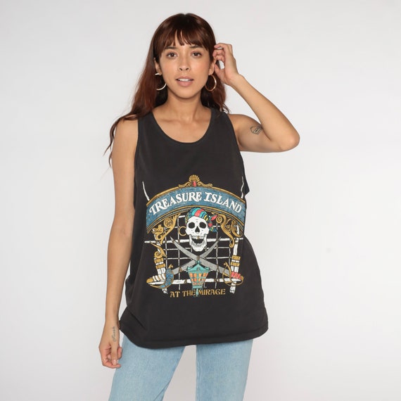 Las Vegas Shirt Treasure Island At The Mirage Tank Top Tee 90s Pirate Retro Shirt Nevada Sleeveless Top Vintage Graphic Black Large xl