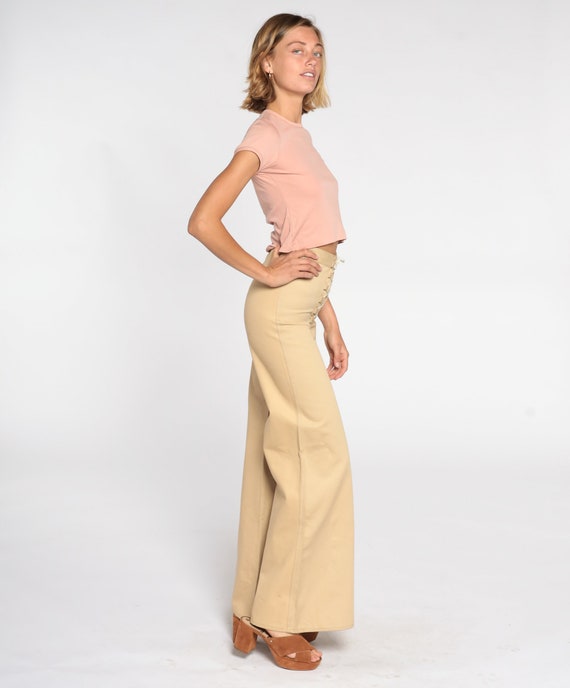 Corset Bell Bottoms Pants 70s Boho Hippie Tan Lac… - image 4