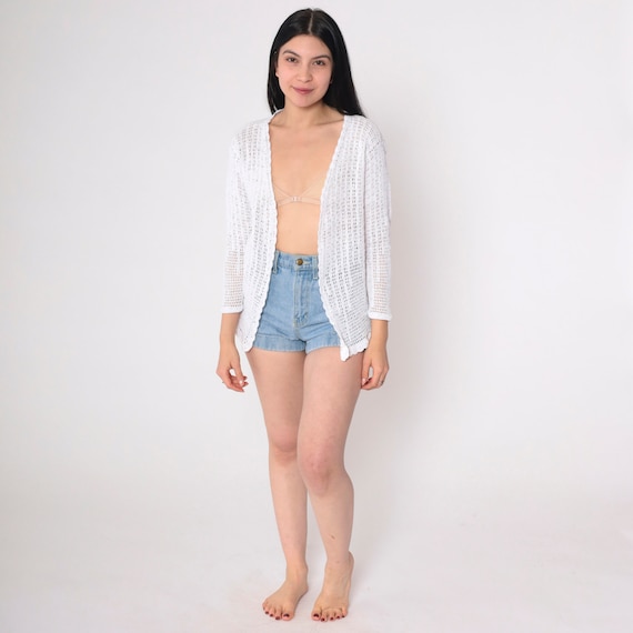 Sheer White Crochet Cardigan 90s Knit Open Front … - image 2