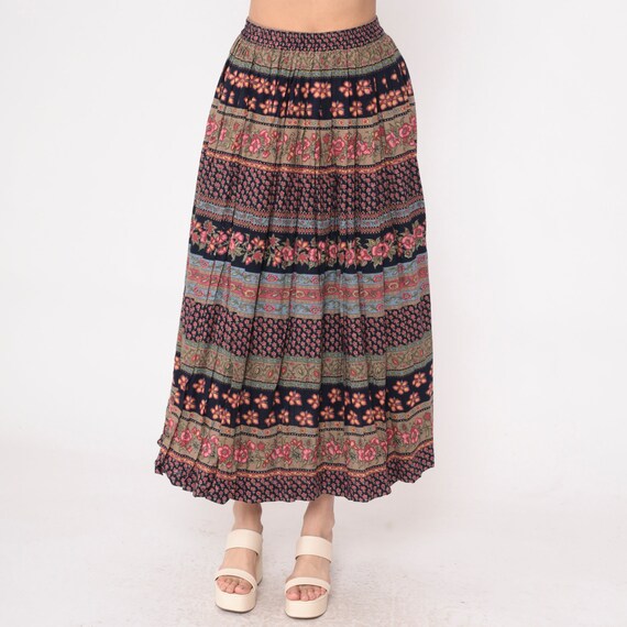 Floral Midi Skirt 90s Striped Patchwork Skirt Sus… - image 8
