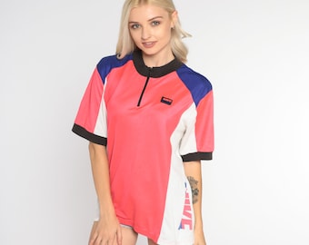 Nike Cycling Shirt 90s Bicycle Jersey Bike Cyclist Graphic Tee Sports Top Short Sleeve Pink Blue White Vintage 1990s Mens Extra Large xl