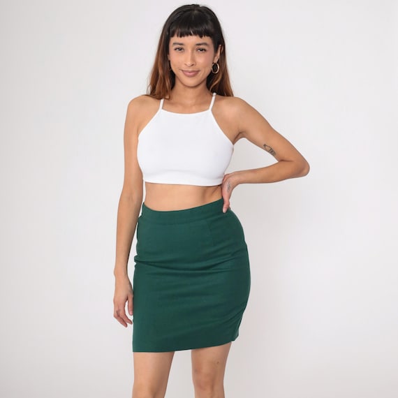 90s Green Pencil Skirt Vintage Wool Blend United Colors of Benetton Mini Skirt Tight 1990s Italian 44 Small