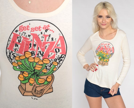 Get Set at Hunza Shirt 70s Typset T-Shirt Long Sleeve Berkeley Oakland Graphic Design Tee Single Stitch Off-White Vintage 1970s Medium M