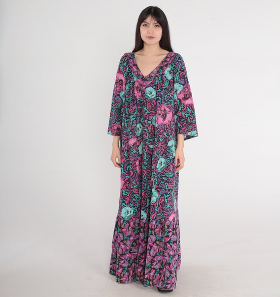 Long Floral Dress 90s Boho Maxi Dress Paisley Flo… - image 2